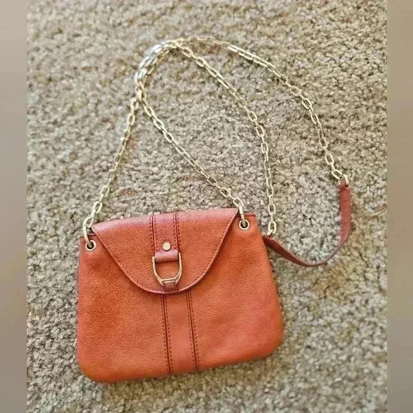 Vintage Cole Haan Carmel Brown Saddle Mini Flap Nag w/ Gold Chain Strap - Picture 1 of 11